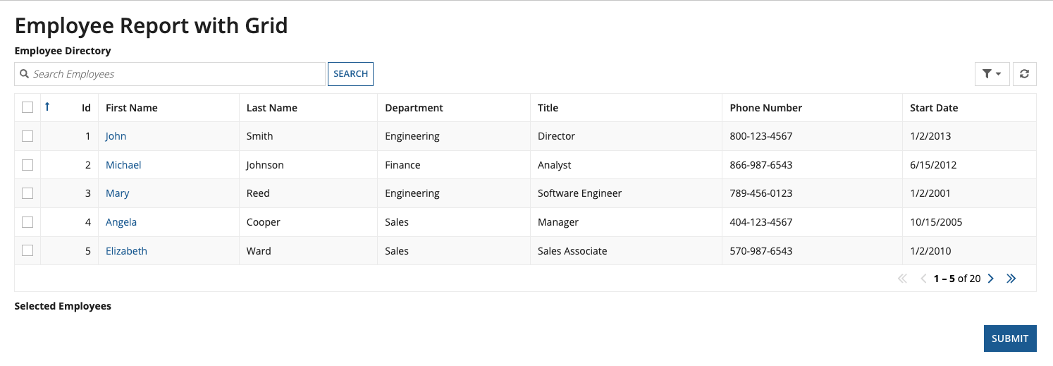 Report with a grid
